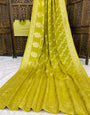 Adorable Mehndi Banarasi Dola Silk Saree With Glamorous Blouse Piece