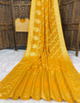 Desuetude Mustard Banarasi Dola Silk Saree With Incredible Blouse Piece
