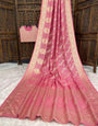 Amiable Pink Banarasi Dola Silk Saree With Eloquence Blouse Piece