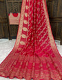 Classy Red Banarasi Dola Silk Saree With Allure Blouse Piece