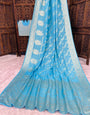 Ephemeral Sky Banarasi Dola Silk Saree With Exuberant Blouse Piece