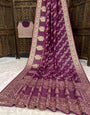 Entrancing Wine Banarasi Dola Silk Saree With Ailurophile Blouse Piece