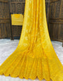 Splendiferous Yellow Banarasi Dola Silk Saree With Capricious Blouse Piece