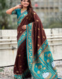 Brood Brown Banarasi Pichwai Silk Saree With Panoply Blouse Piece
