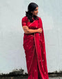 Stylish Dark Pink Banarasi Khadi Silk Saree With Conflate Blouse Piece