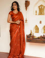 Fugacious Orange Banarasi Khadi Silk Saree With Resonant Blouse Piece