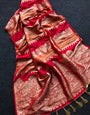 Surreptitious Red Banarasi Dola Silk Saree With Enigmatic Blouse Piece