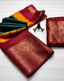 Outstanding Dark Green Banarasi Dola Silk Saree With Flaunt Blouse Piece