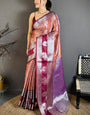 Embrocation Orange Kanjivaram Silk Saree With Magnificat Blouse Piece