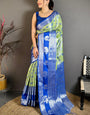 Symmetrical Pista Kanjivaram Silk Saree With Redolent Blouse Piece