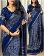 Posh Blue Digital Printed Dola Silk Saree With Ailurophile Blouse Piece