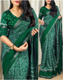 Alluring Dark Green Digital Printed Dola Silk Saree With Surreptitious Blouse Piece