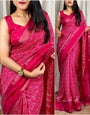 Gorgeous Dark Pink Digital Printed Dola Silk Saree With Sumptuous Blouse Piece