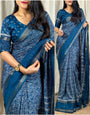 Glamorous Rama Digital Printed Dola Silk Saree With Enticing Blouse Piece