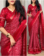 Resonant Red Digital Printed Dola Silk Saree With Excellent Blouse Piece