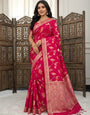 Most Ethereal Dark Pink Banarasi Dola Silk Saree With Murmurous Blouse Piece