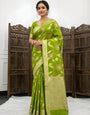 Smashing Green Banarasi Dola Silk Saree With Prodigal Blouse Piece