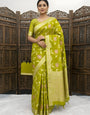 Fragrant Mehndi Banarasi Dola Silk Saree With Staring Blouse Piece