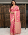 Fairytale Pink Banarasi Dola Silk Saree With Seraglio Blouse Piece