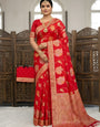 Confounding Red Banarasi Dola Silk Saree With Imbrication Blouse Piece