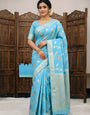 Quixotic Sky Banarasi Dola Silk Saree With Vivacious Blouse Piece