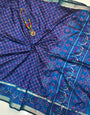 Woebegone Navy Blue Soft Printed Patola Silk Saree with Lustrous Blouse Piece