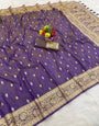 Enthralling Lavender Pure Zari Weaving Banarasi Silk Saree With Elision Blouse Piece