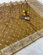 Scintillating Mustard Pure Zari Weaving Banarasi Silk Saree With Super extravagant Blouse Piece