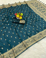 Forbearance Rama Pure Zari Weaving Banarasi Silk Saree With Quixotic Blouse Piece
