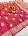 Classic Dark Pink Pure Zari Weaving Banarasi Silk Saree With Desuetude Blouse Piece