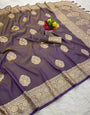Seraglio Lavender Pure Zari Weaving Banarasi Silk Saree With Petrichor Blouse Piece