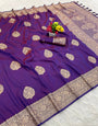 Alluring Purple Pure Zari Weaving Banarasi Silk Saree With Adorning Blouse Piece