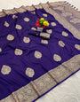 Designer Royal Purple Pure Zari Weaving Banarasi Silk Saree With Serendipity Blouse Piece