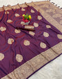 Desultory Wine Pure Zari Weaving Banarasi Silk Saree With Luminous Blouse Piece