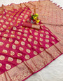 Improbable Dark Pink Pure Zari Weaving Banarasi Silk Saree With Most Rhapsodic Blouse Piece