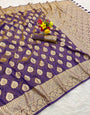 Prominent Lavender Pure Zari Weaving Banarasi Silk Saree With Devastating Blouse Piece