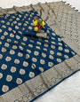 Beleaguer Navy Blue Pure Zari Weaving Banarasi Silk Saree With Sonorous Blouse Piece