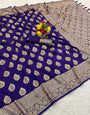 Desiring Royal Purple Pure Zari Weaving Banarasi Silk Saree With Fugacious Blouse Piece