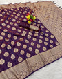 Nectarous Wine Pure Zari Weaving Banarasi Silk Saree With Exquisite Blouse Piece