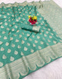Felicitous Sea Green Soft Silk Saree With Prettiest Blouse Piece