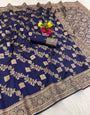 Demure Navy Blue Soft Silk Saree With Blissful Blouse Piece