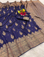Verdant Navy Blue Soft Silk Saree With Piquant Blouse Piece