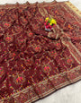 Gratifying Brown Pashmina Saree With Embrocation Blouse Piece