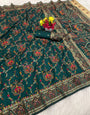 Sensational Dark Green Pashmina Saree With Jubilant Blouse Piece