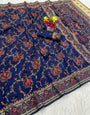 Super extravagant Navy Blue Pashmina Saree With Effulgent Blouse Piece
