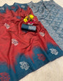 Adorable Red Soft Silk Saree With Glamorous Blouse Piece
