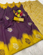 Precious Wine Soft Silk Saree With Diaphanous Blouse Piece
