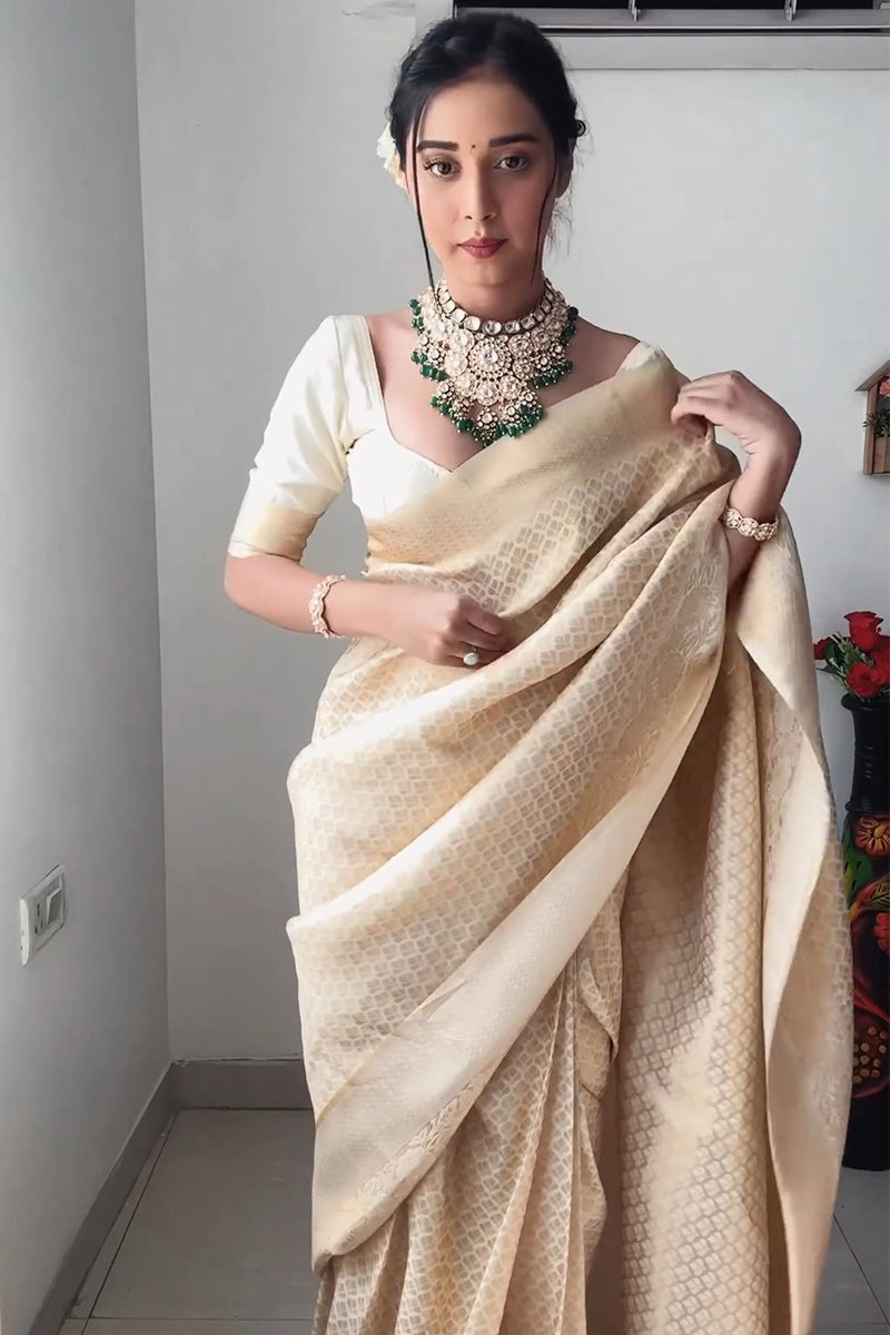 Precious 1-Minute Ready To Wear Beige Kanjivaram Silk Saree