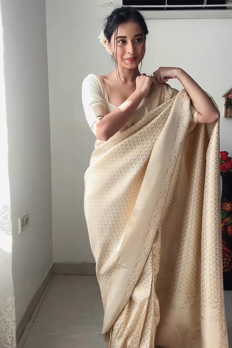 Precious 1-Minute Ready To Wear Beige Kanjivaram Silk Saree