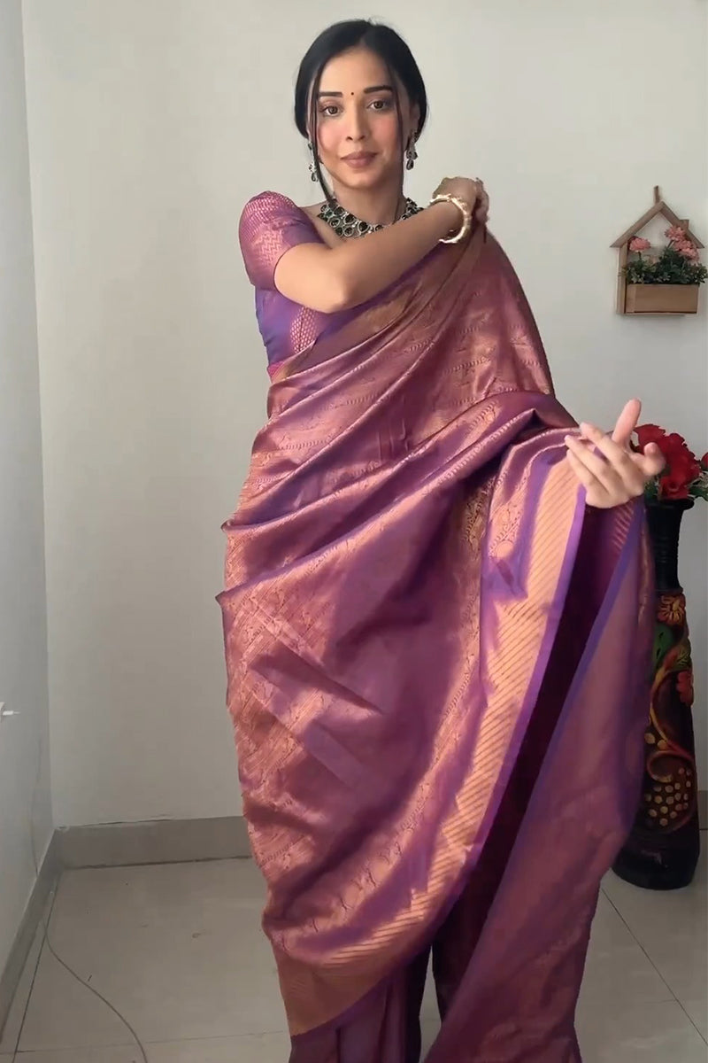 Classy 1-Minute Ready To Wear Purple Kanjivaram Silk Saree